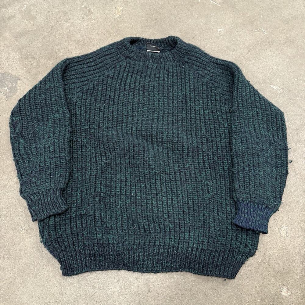 Vintage 80s Wool Cornish Woollen Fisherman Heavyweight Thick Sweater Green XL